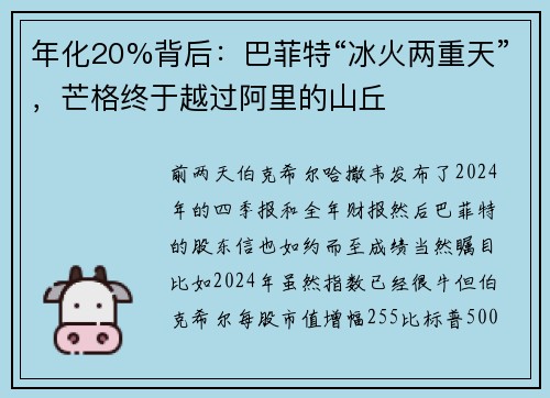 年化20%背后：巴菲特“冰火两重天”，芒格终于越过阿里的山丘