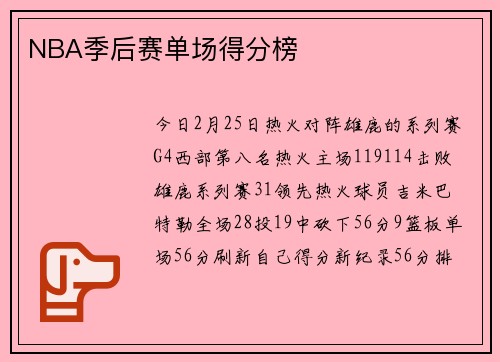 NBA季后赛单场得分榜