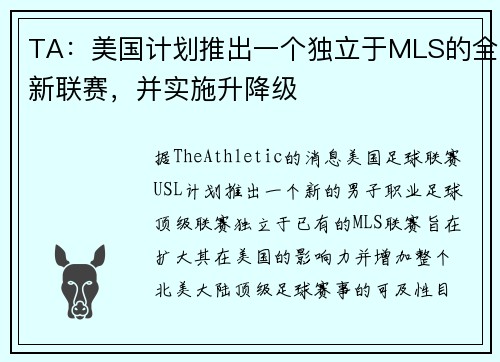 TA：美国计划推出一个独立于MLS的全新联赛，并实施升降级