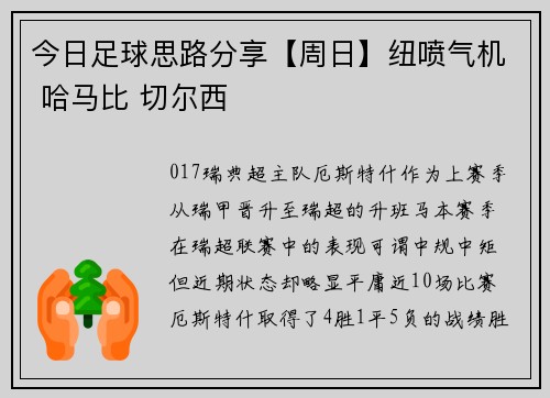 今日足球思路分享【周日】纽喷气机 哈马比 切尔西